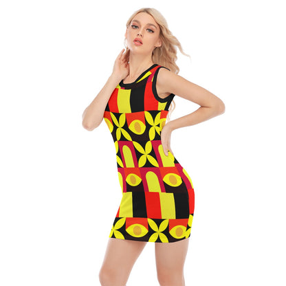 “Tricolour” Women's O-neck Sleeveless Hip Skirt