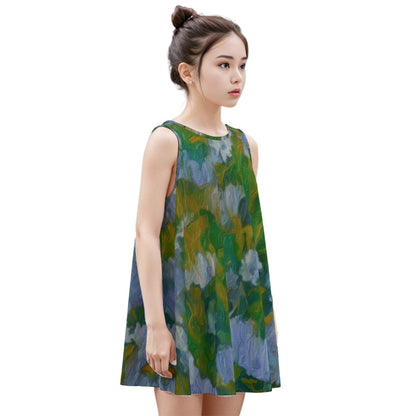 “Dreamscape Garden” Kid's Sleeveless Dress | 180GSM Cotton