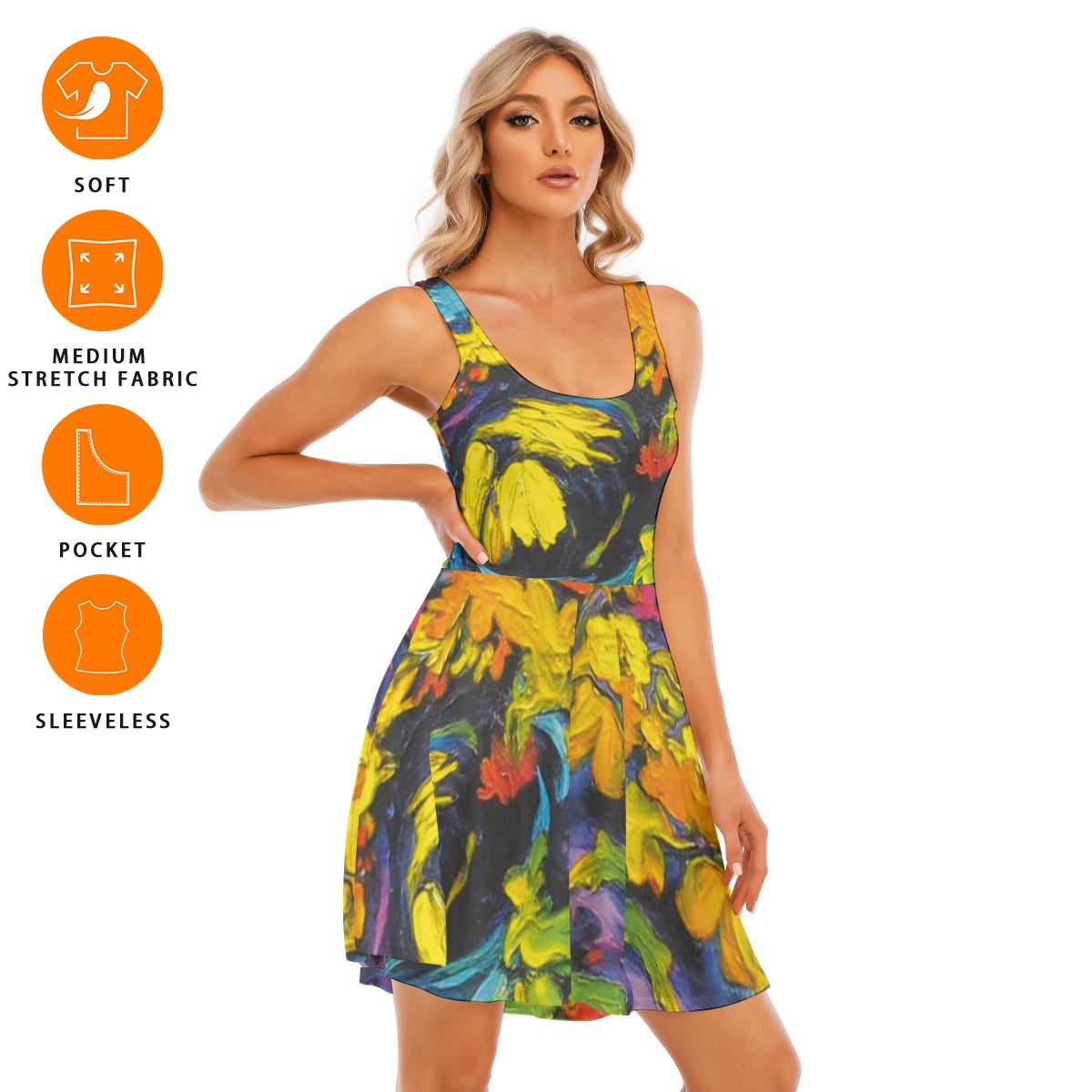 “Springtime Impasto II” Print Women's Tank Vest Dress