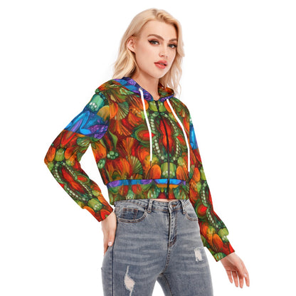 “Kaleidoscopic Spectrum” Women's Crop Top Hoodie With Zipper Closure