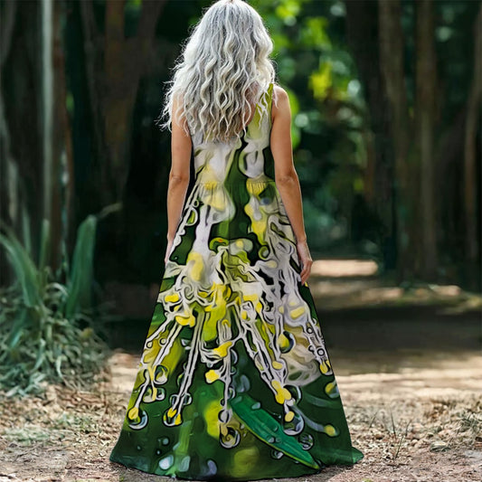“White Bottlebrush”  Women’s Sleeveless Maxi Dress