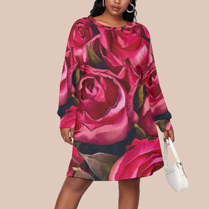“Rose Red” Women's Dress With Raglan Sleeve(Plus Size)