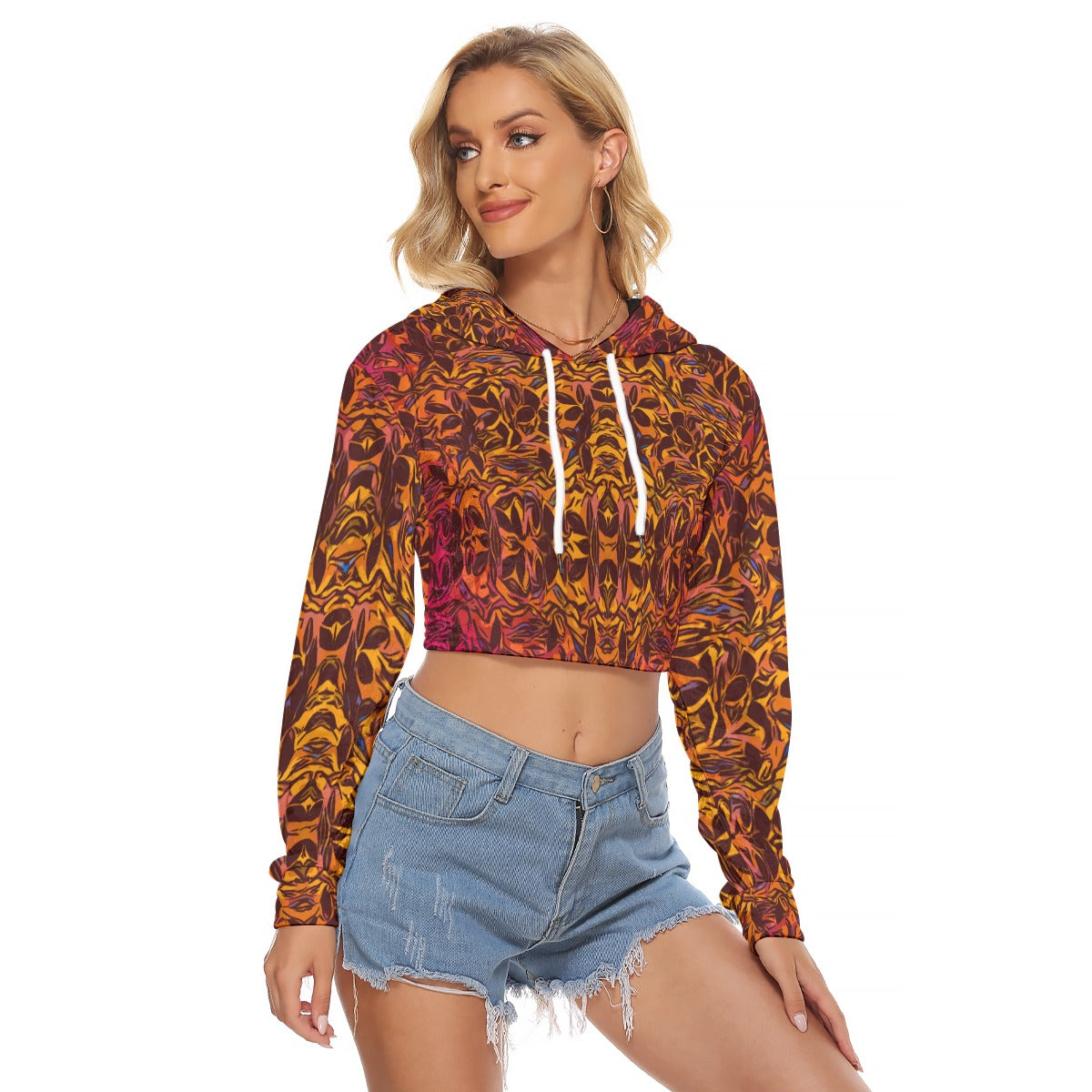 “Tribal Sunset” Women's Crop Top Hoodie|Velvet