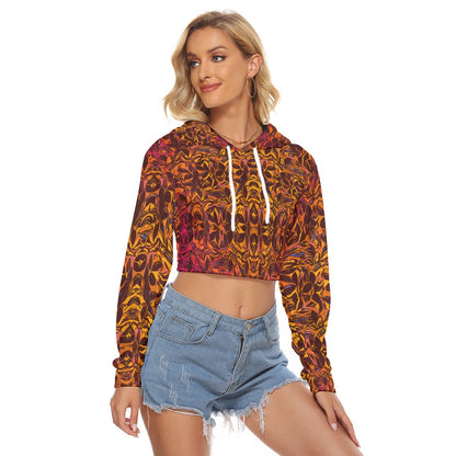 “Tribal Sunset” Women's Crop Top Hoodie|Velvet