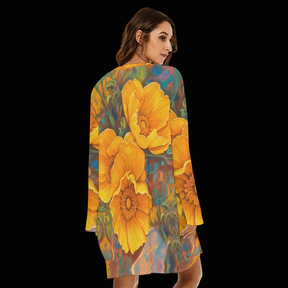 “Golden Cascade” Women's Loose Crew Neck Dress