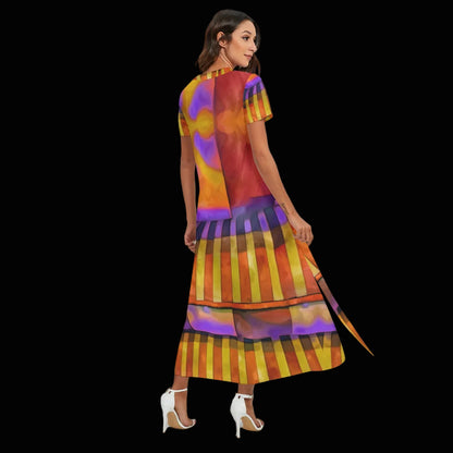 “Carnival” Women's V-neck Dress With Side Slit