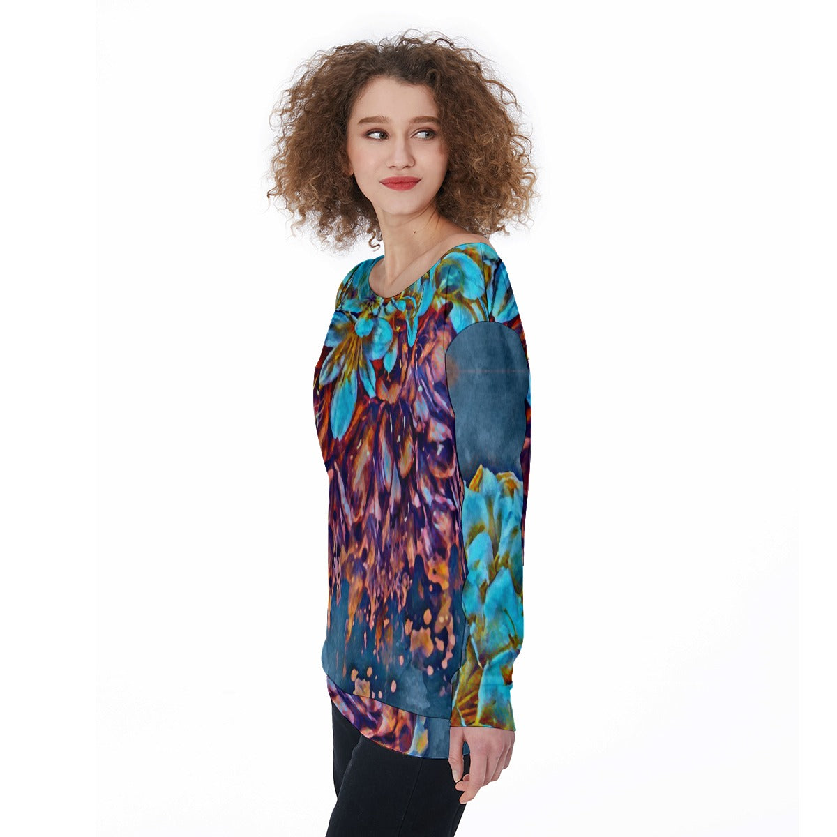 “Blue Clivea” Women's Off-Shoulder Sweatshirt