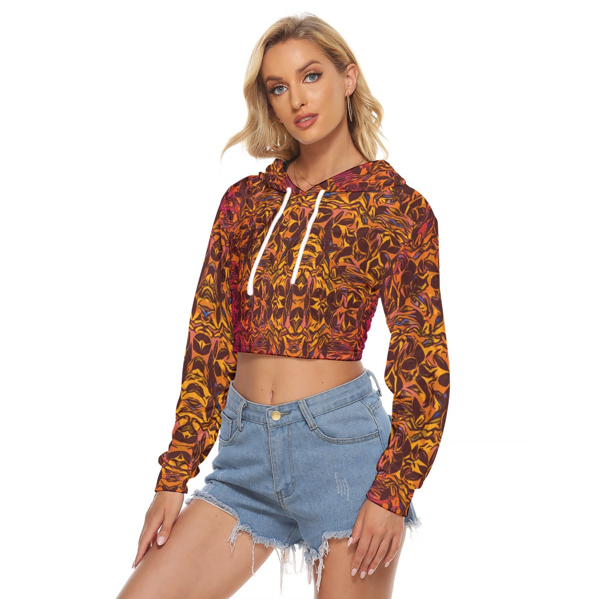 “Tribal Sunset” Women's Crop Top Hoodie|Velvet