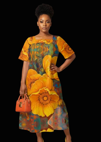 “Golden Cascade” Women's Elegant Long Dress