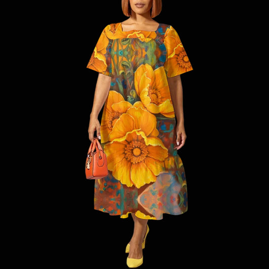 “Golden Cascade” Women's Elegant Long Dress