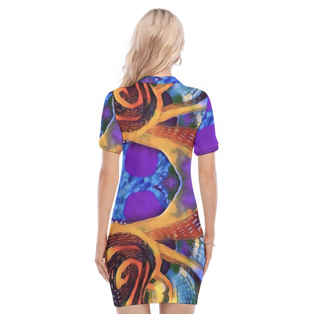 “Colour Vortex” Women's Polo Collar Dress