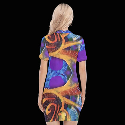 “Colour Vortex” Women's Polo Collar Dress