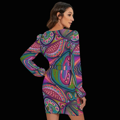 “Colour Burst”  Women's Long Sleeve Dress With Waist Belt