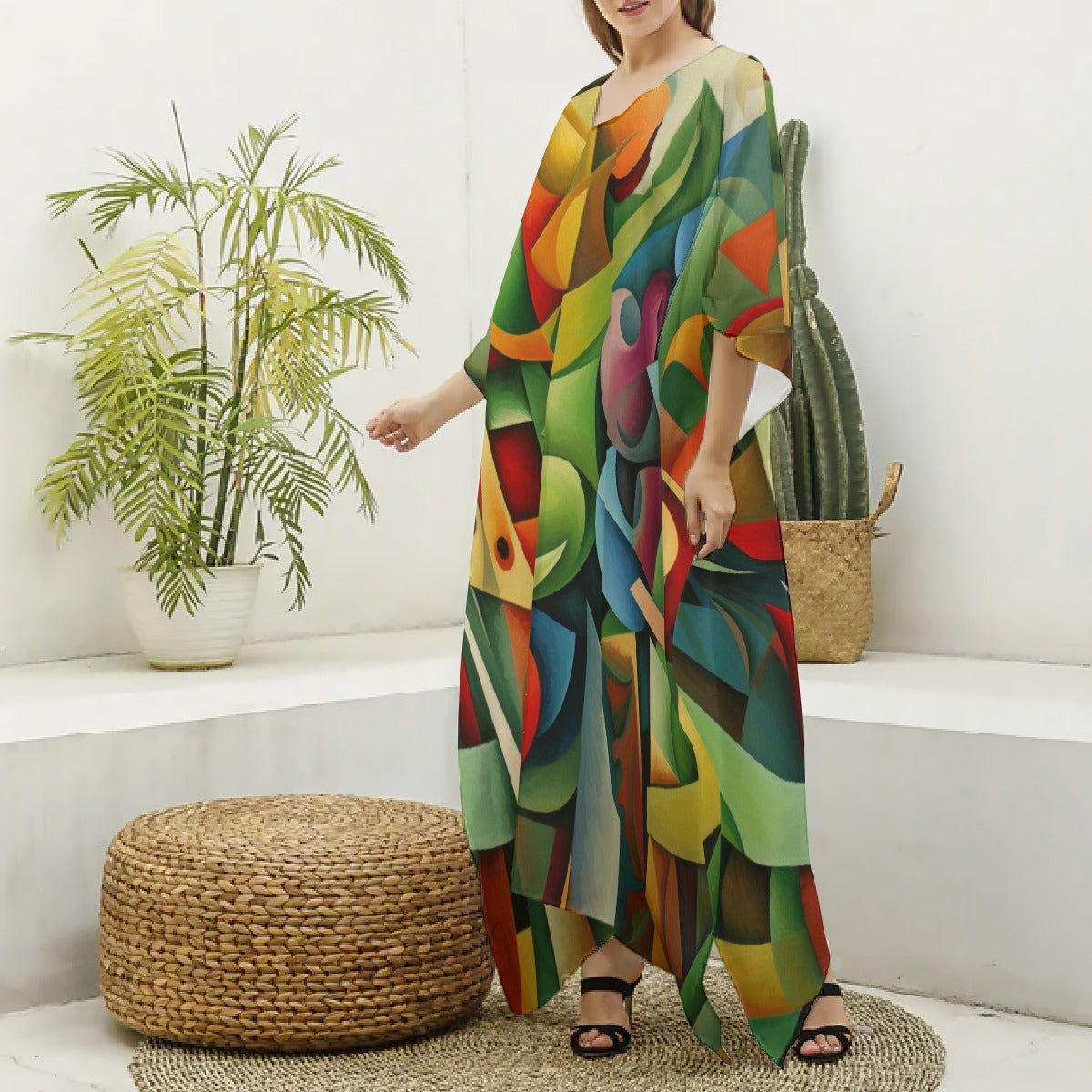“Fruit Salad” Women's Imitation Silk V-neck Kaftan Robe