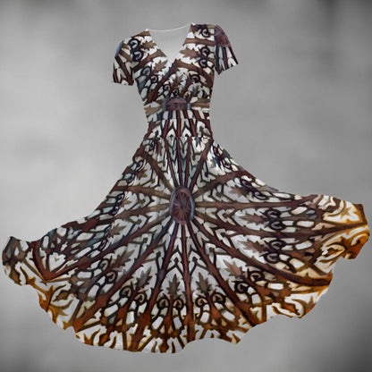 “Gothic Rose”  Women's Short Sleeve V Neck Midi Dress