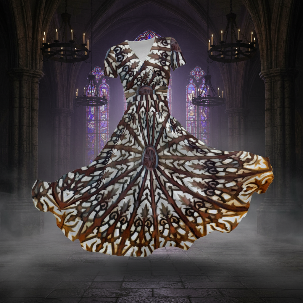 “Gothic Rose”  Women's Short Sleeve V Neck Midi Dress