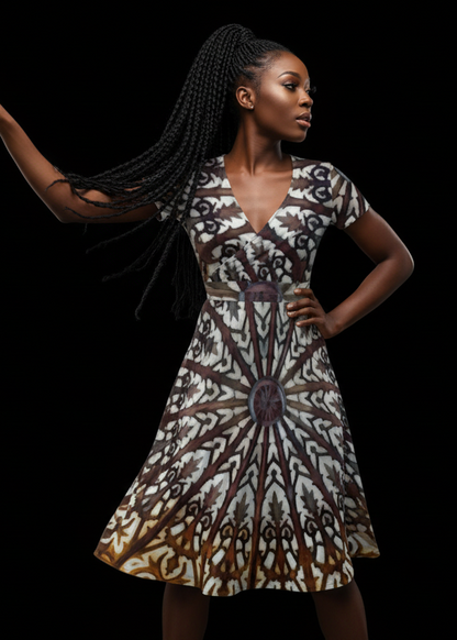 “Gothic Rose”  Women's Short Sleeve V Neck Midi Dress