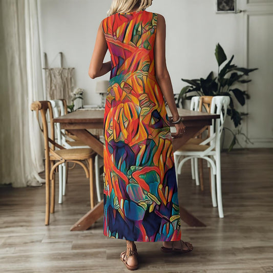“ Chromatic Fusion Dress ” V-Neck Long Dress