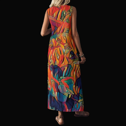 “Chromatic Fusion Dress” V-Neck Long Dress