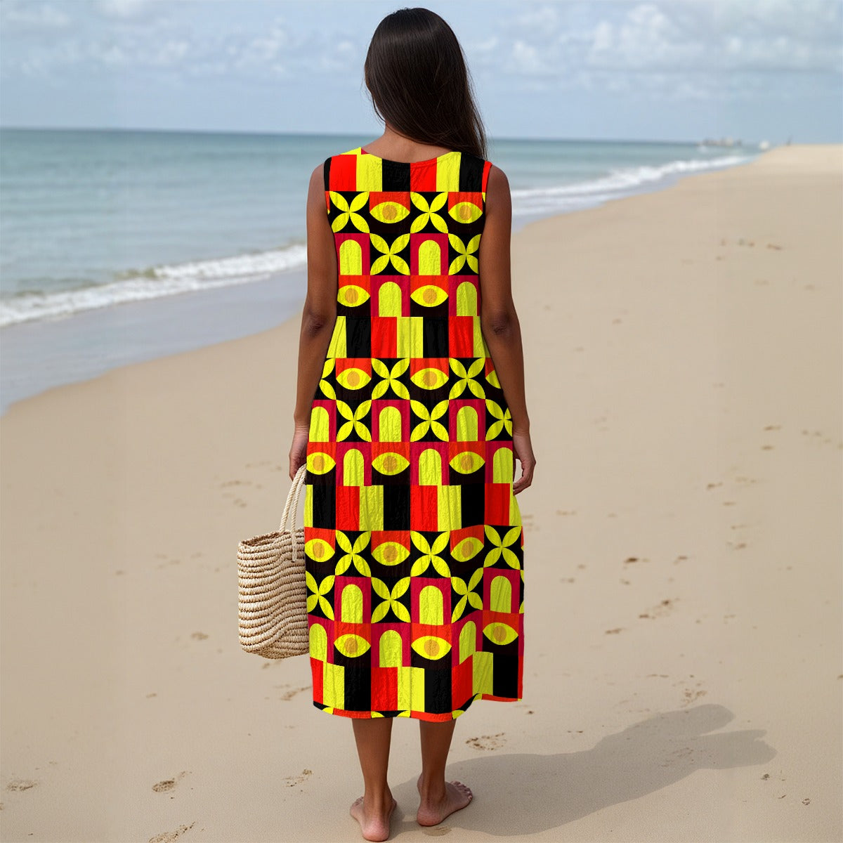 “Tricolour” Women's Sleeveless Dress With Pocket|125GSM Slub Cotton