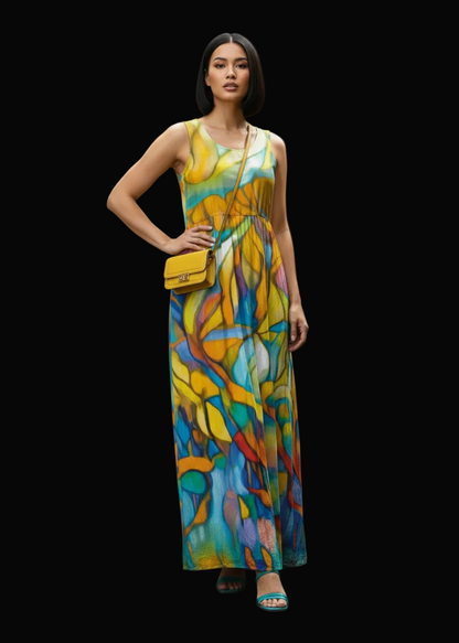 “Sunrise Stained Glass” Sleeveless Maxi Dress