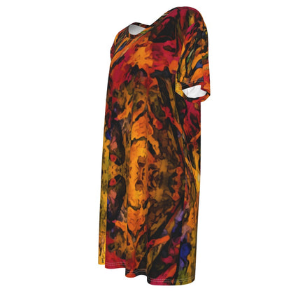 “Golden Flux”  Women's Waist Tight Dress | 190GSM Cotton