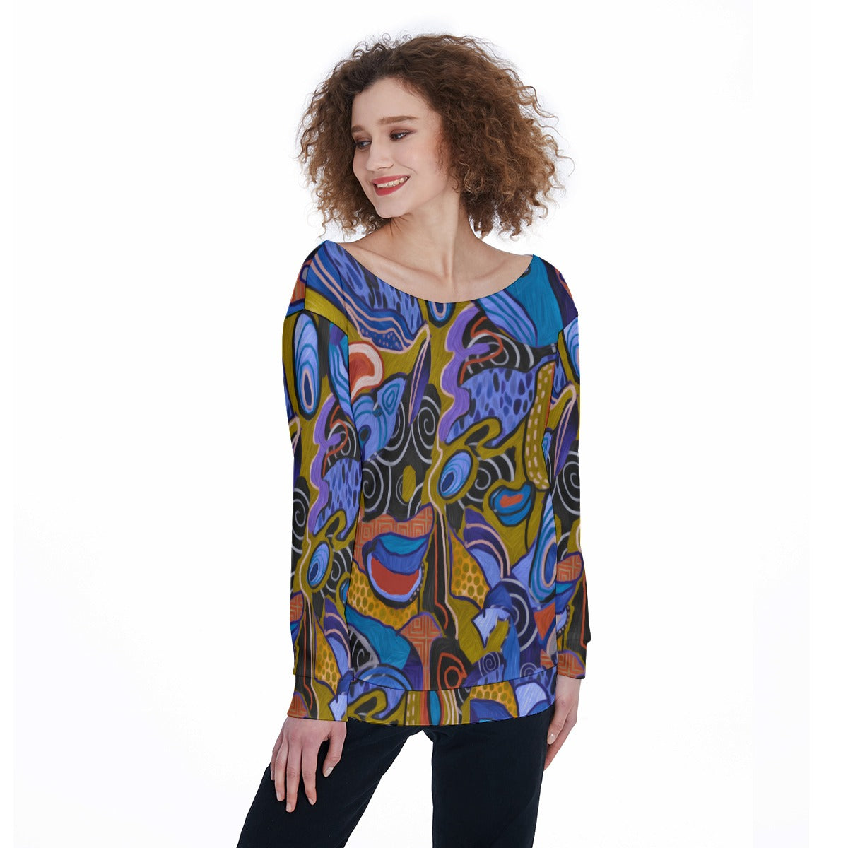 "Organic Echoes" Women's Off-Shoulder Sweatshirt