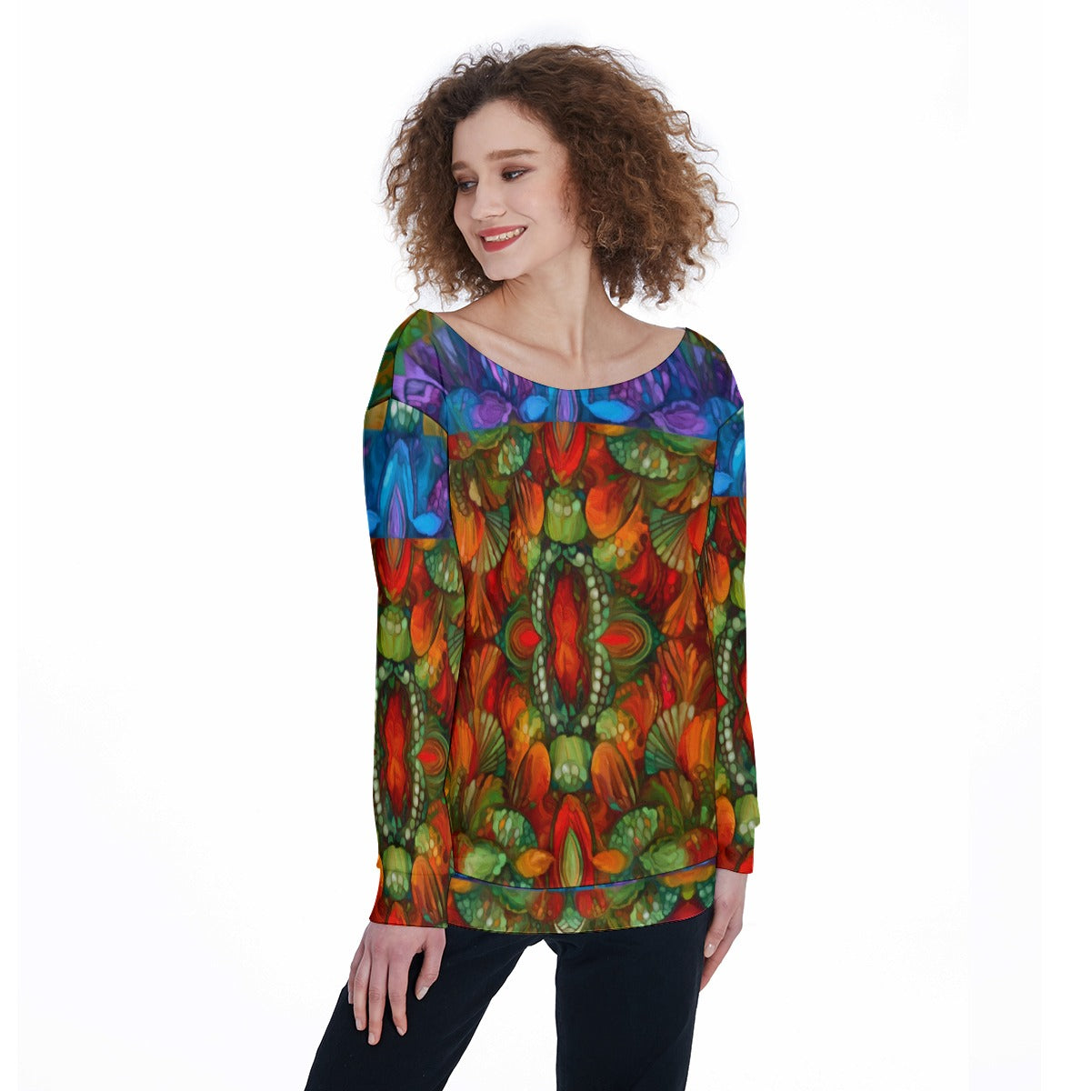 “Kaleidoscopic Spectrum” Women's Off-Shoulder Sweatshirt