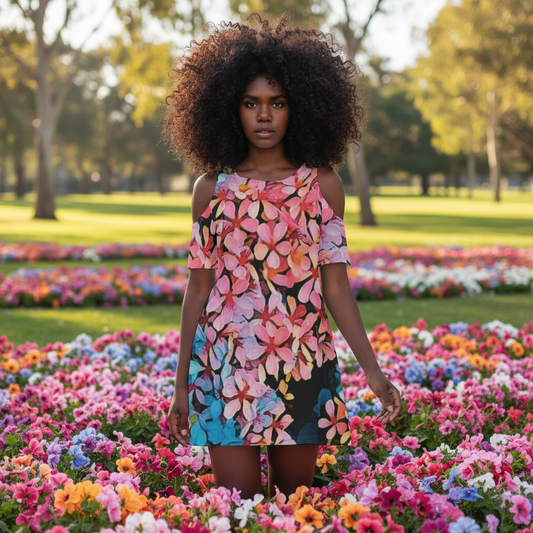 “Pink India Hawthorn” Women's Cold Shoulder Dress | 190GSM Cotton