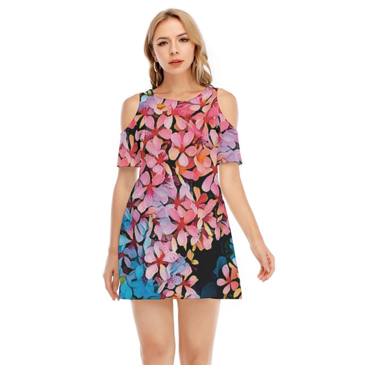 “Pink India Hawthorn” Women's Cold Shoulder Dress | 190GSM Cotton