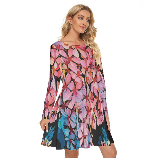 “Pink India Hawthorn” Print Women's Crew Neck Dress