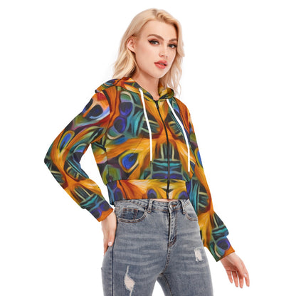 “Exotic Rhythms” Women's Crop Top Hoodie With Zipper Closure