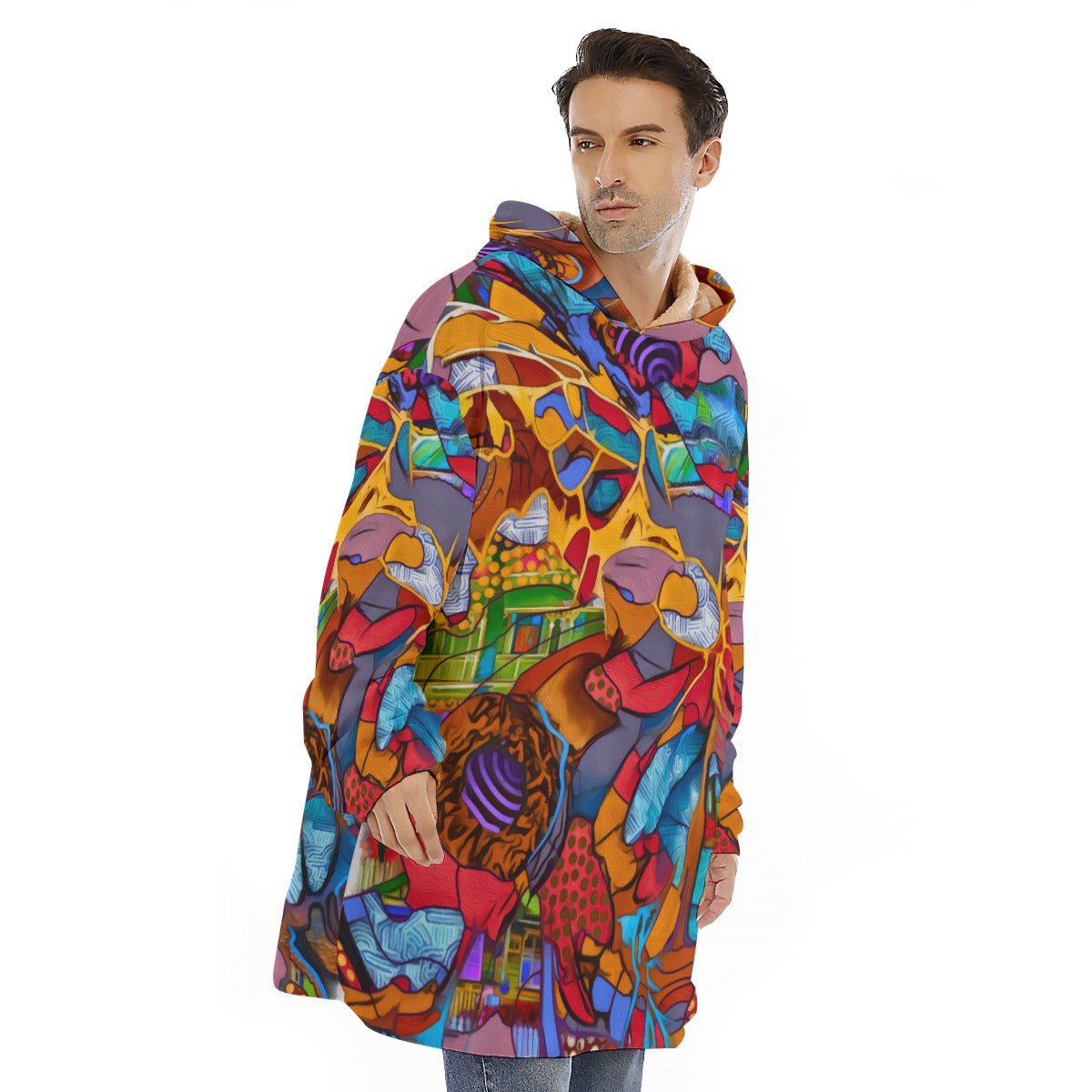 “Fractured Dreamscape” Unisex Sherpa Fleece Hoodie Blanket