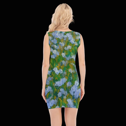 “Dreamscape Garden” Women's O-neck Sleeveless Hip Skirt