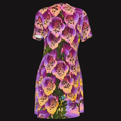 “Foxglove Cascade“ Women's V Neck Dress|180GSM Cotton