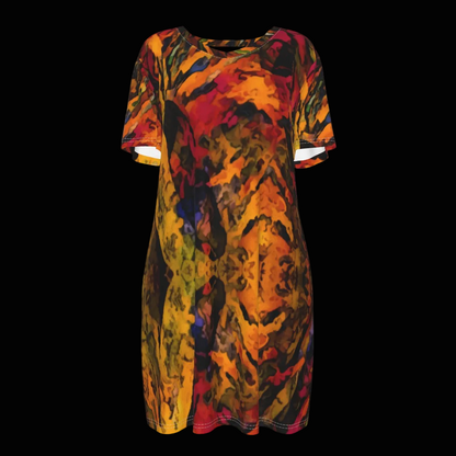 “Golden Flux”  Women's Waist Tight Dress | 190GSM Cotton