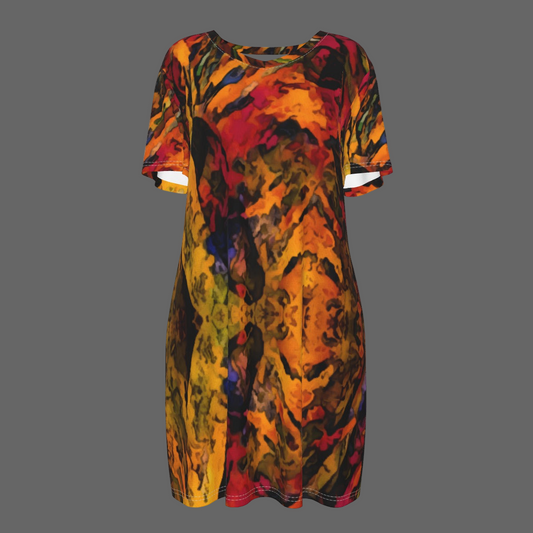 “Golden Flux”  Women's Waist Tight Dress | 190GSM Cotton