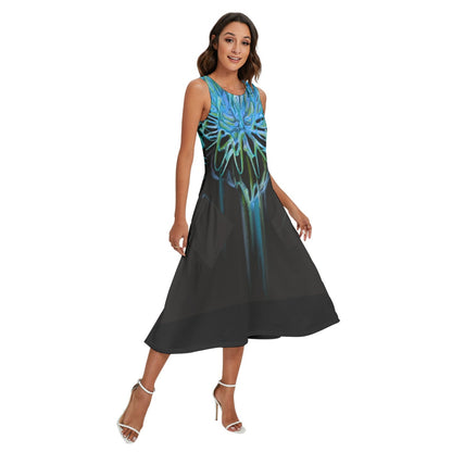 "Gothic Flora" Women's Sleeveless Dress with Diagonal Pocket