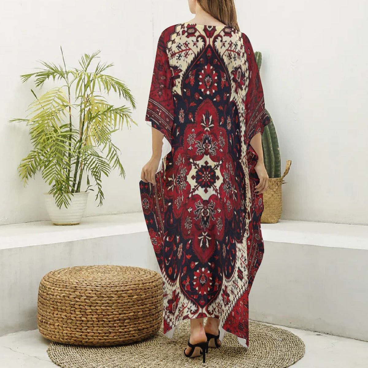 “Bohemian Bloom” Women's Imitation Silk V-neck Kaftan Robe
