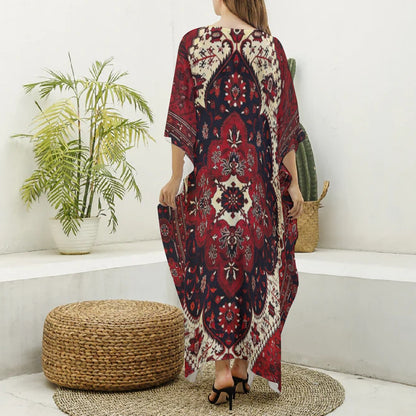 “Bohemian Bloom” Women's Imitation Silk V-neck Kaftan Robe