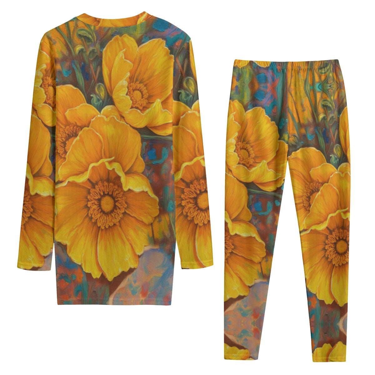 “Golden Cascade” Women's Side Split T-shirt Set