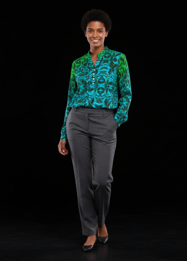 “Tribal Oceanic” Women's Long Sleeve Blouse With Button Closure