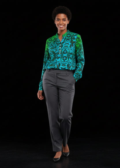“Tribal Oceanic” Women's Long Sleeve Blouse With Button Closure