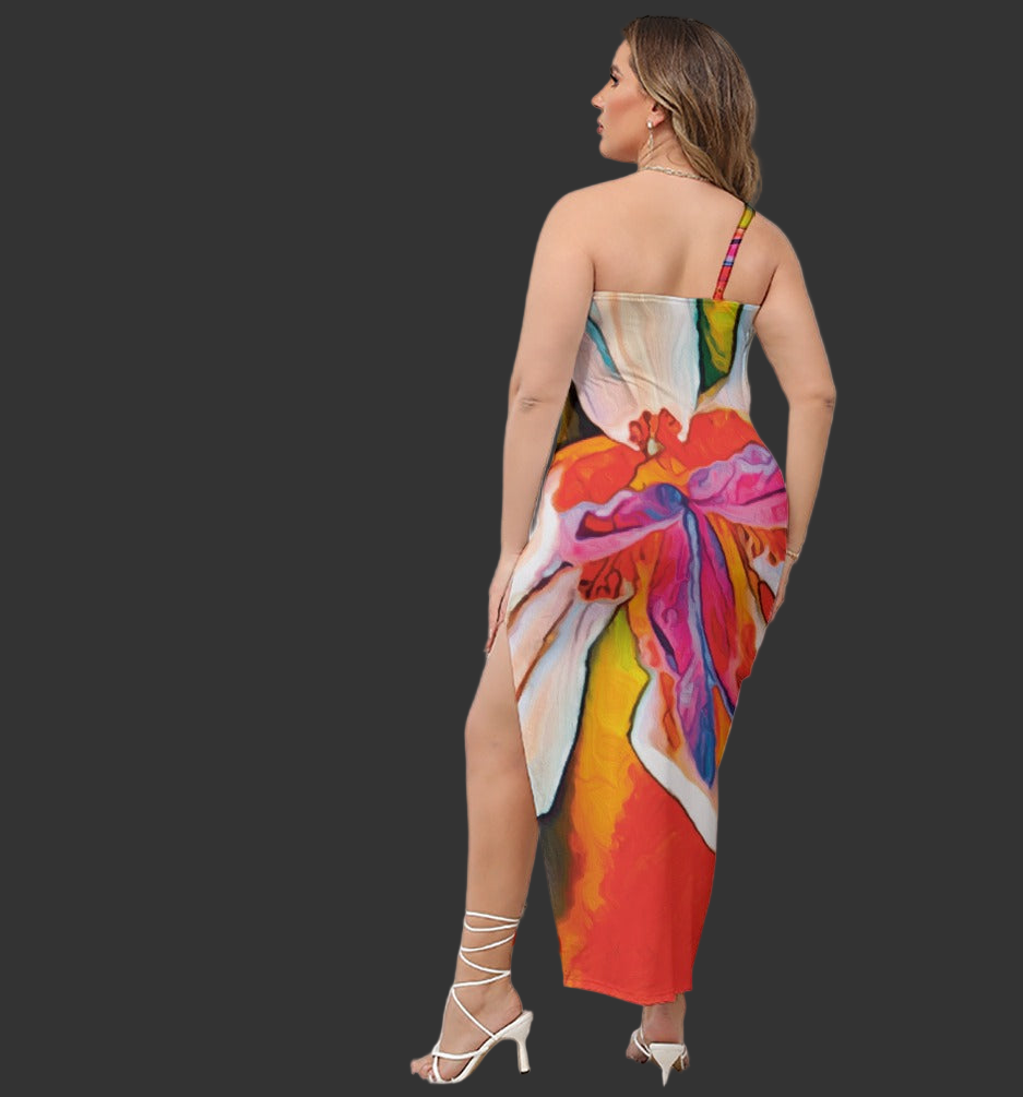 “Dietes” Women's Oblique-Shoulder Exposure Dress With Side Split (Plus Size)