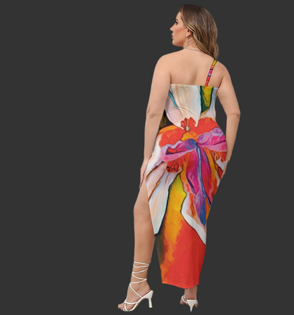 “Dietes” Women's Oblique-Shoulder Exposure Dress With Side Split (Plus Size)