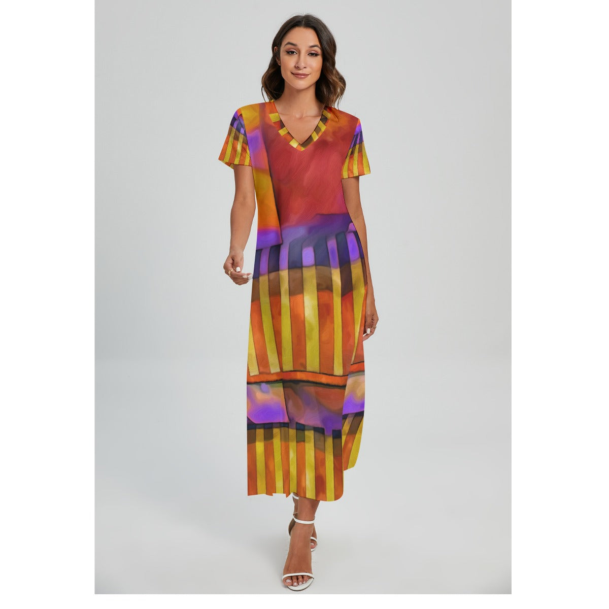 “Carnival” Women's V-neck Dress With Side Slit