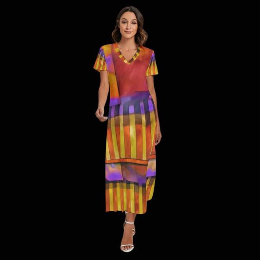 “Carnival” Women's V-neck Dress With Side Slit