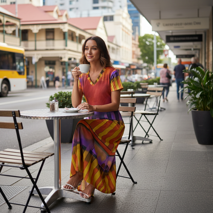 “Carnival” Women's V-neck Dress With Side Slit