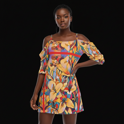 “Fragmented Bloom” Women's Off-shoulder Cami Dress