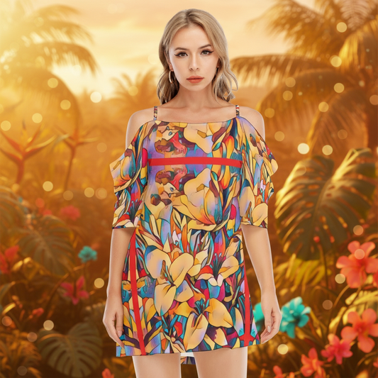 “Fragmented Bloom” Women's Off-shoulder Cami Dress